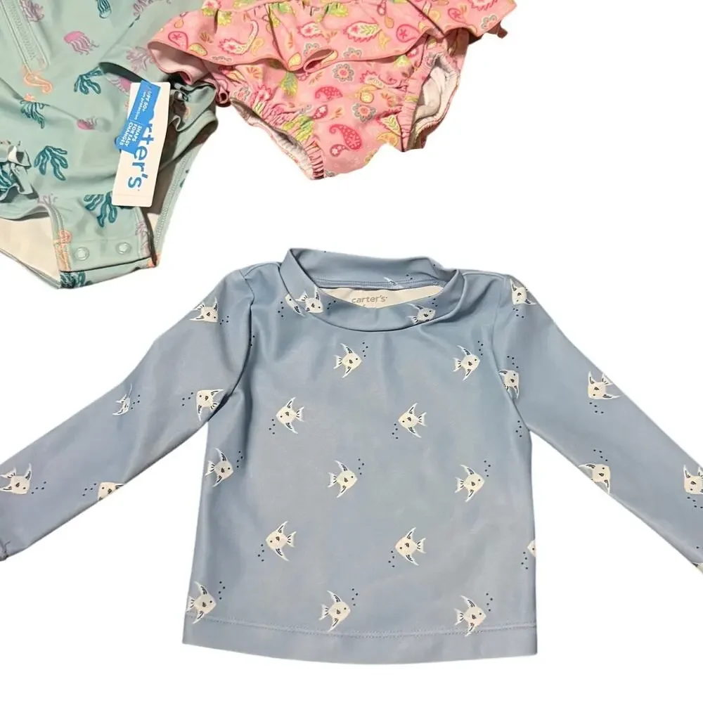 NWT Carter’s + iPlay + Aqua Leisure Baby Girl Swim Bundle 6M Sun Hat Rash Guard